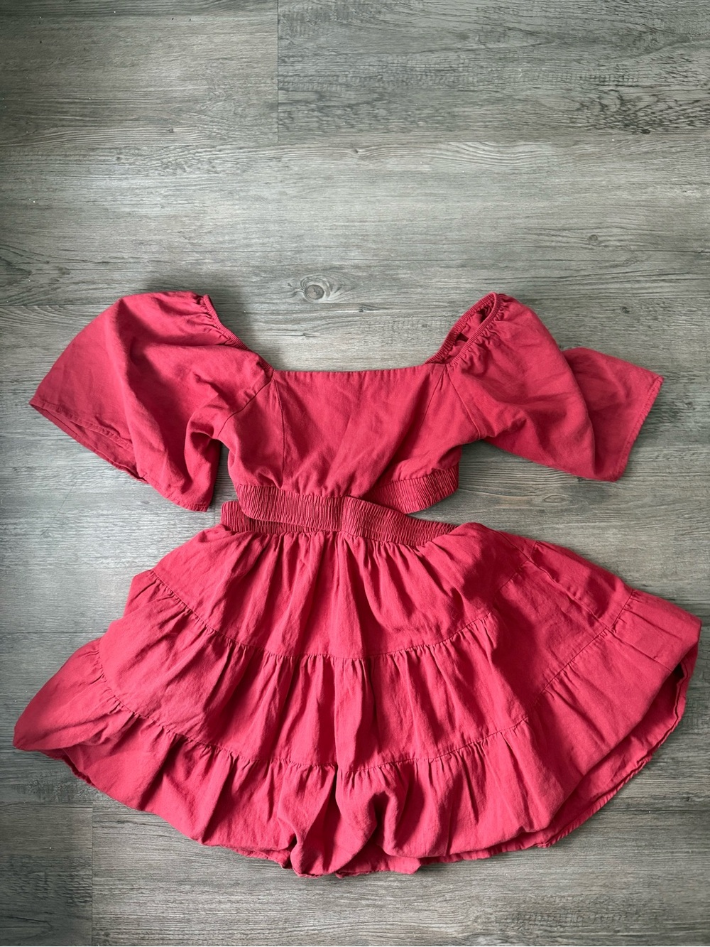 Off-Shoulder Tiered Mini Dress - Rose/burnt Red